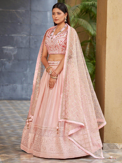 Charming Pink Sequins Georgette Lehenga Choli With Dupatta - Zeel Clothing
