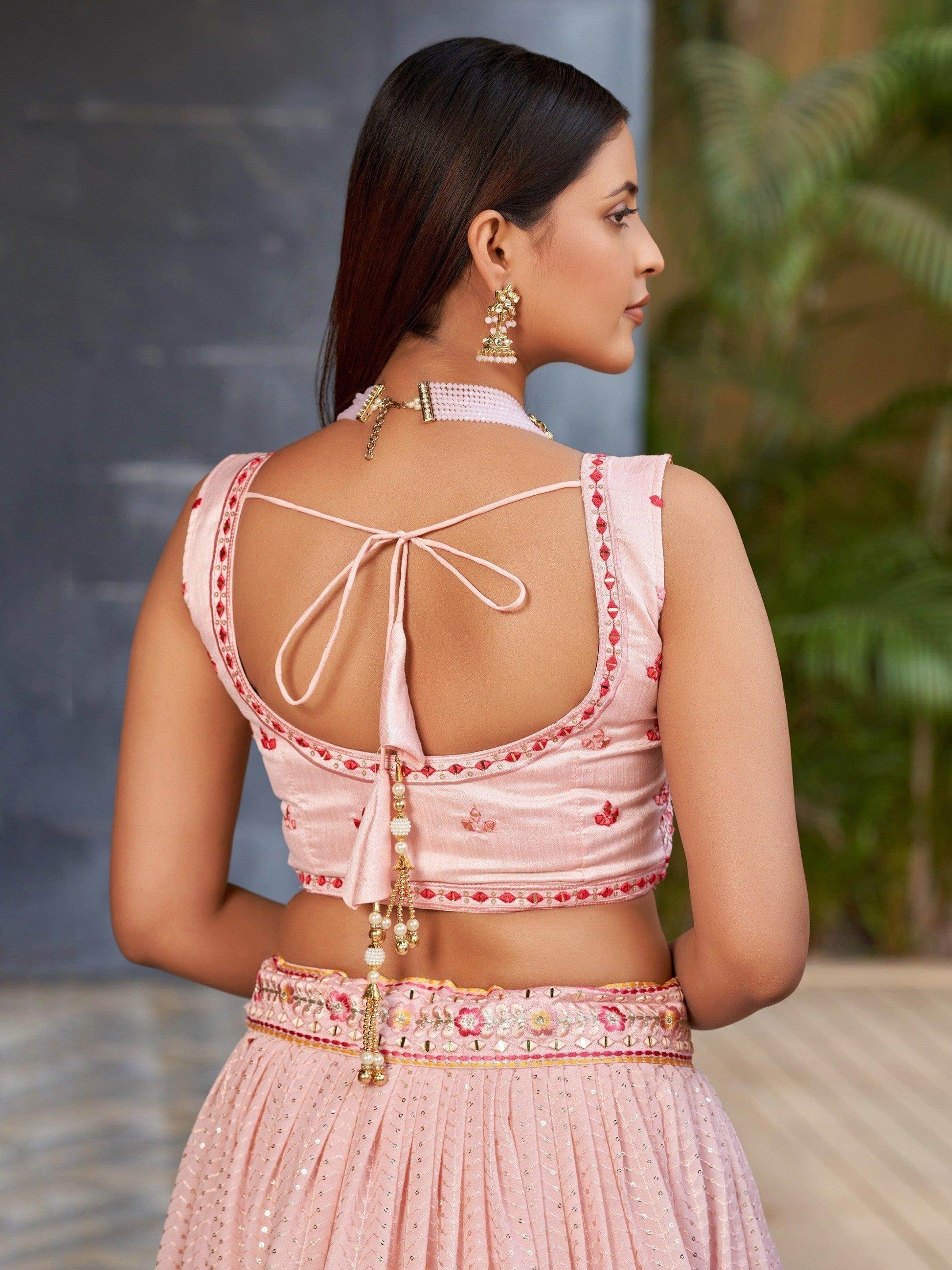 Charming Pink Sequins Georgette Lehenga Choli With Dupatta - Zeel Clothing