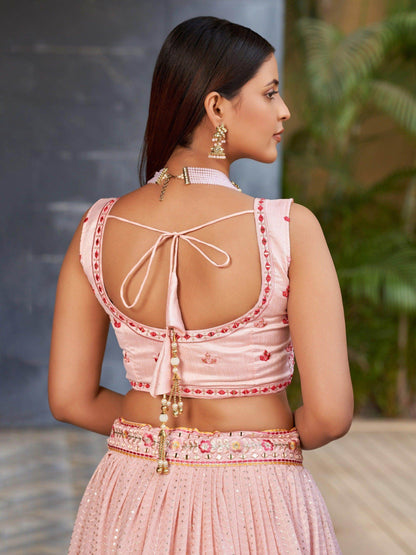 Charming Pink Sequins Georgette Lehenga Choli With Dupatta - Zeel Clothing