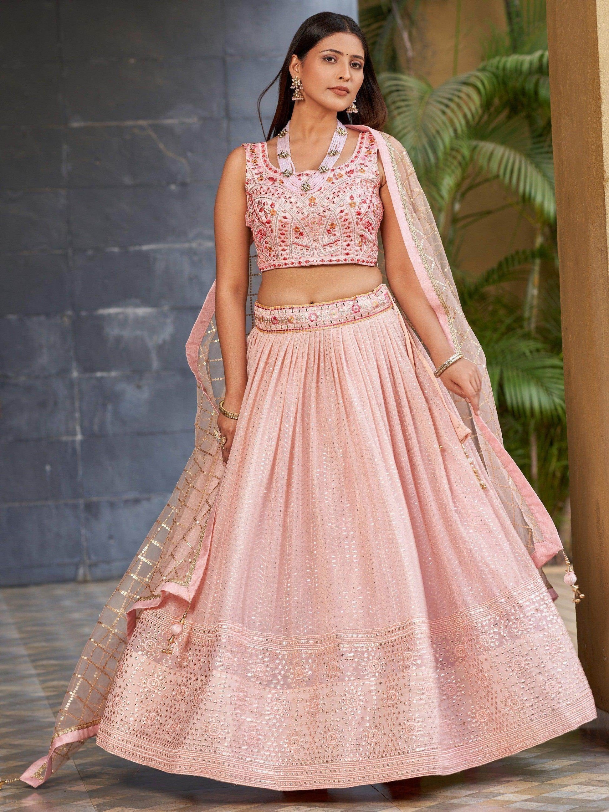 Charming Pink Sequins Georgette Lehenga Choli With Dupatta - Zeel Clothing