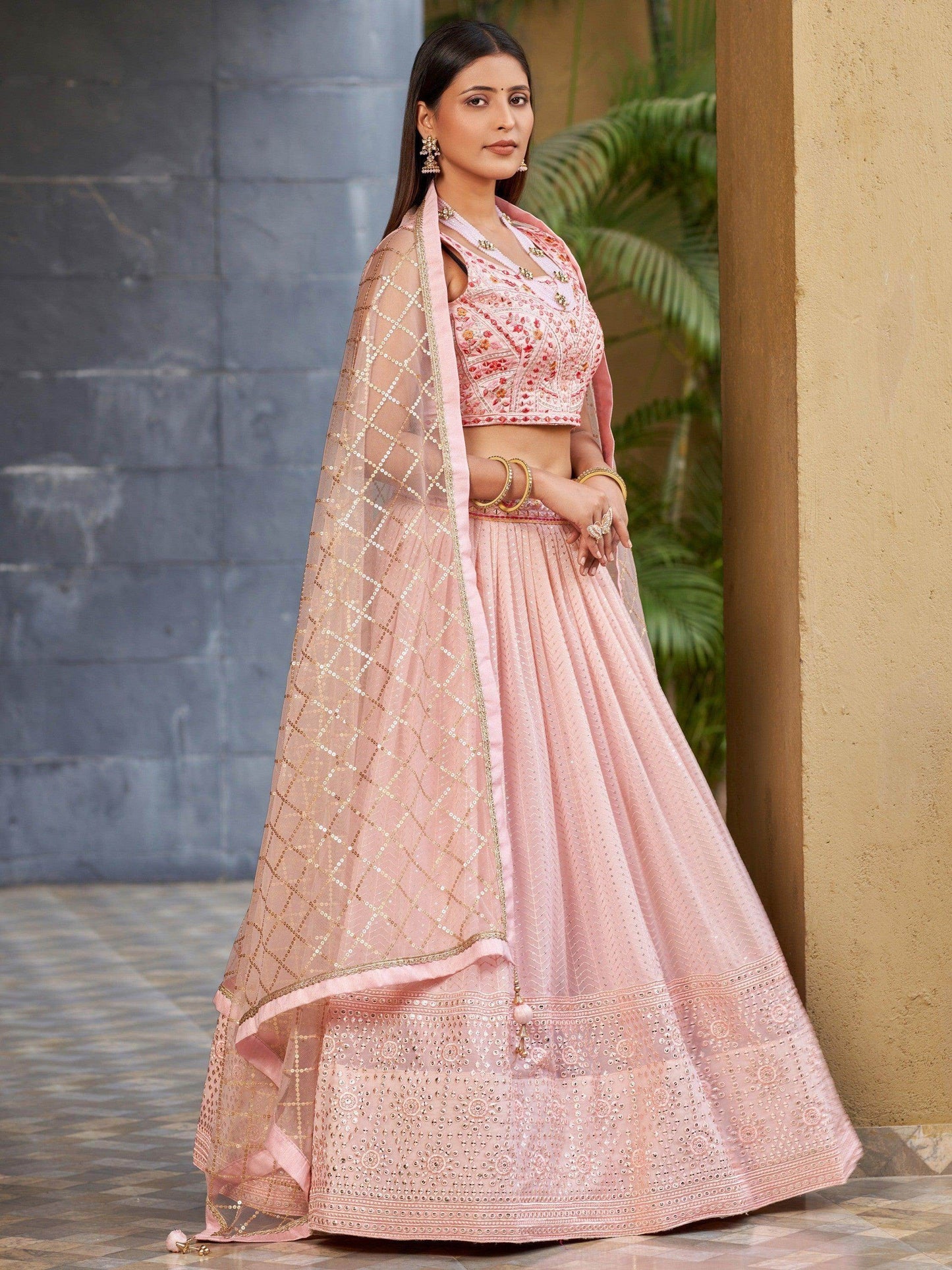 Charming Pink Sequins Georgette Lehenga Choli With Dupatta - Zeel Clothing