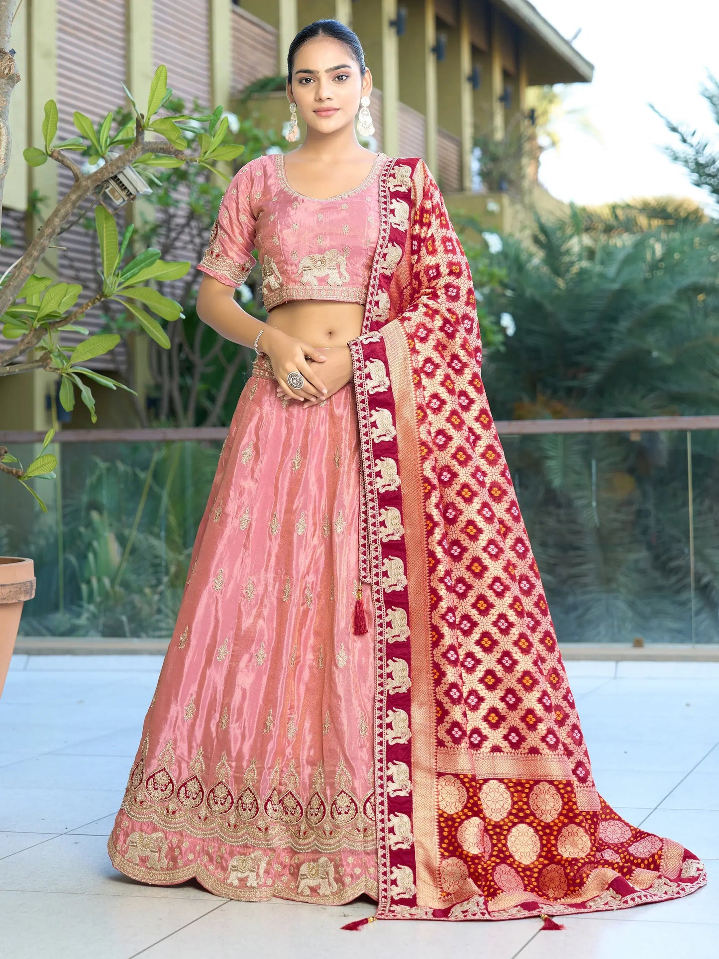 Charming Pink Zari Work Viscose Sangeet Wear Lehenga Choli - Zeel Clothing