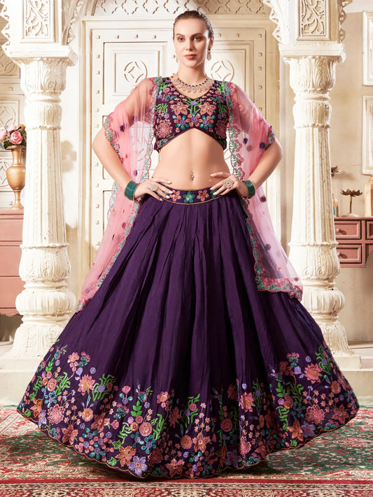 Charming Purple Sequins Silk Sangeet Wear Lehenga Choli - Zeel Clothing