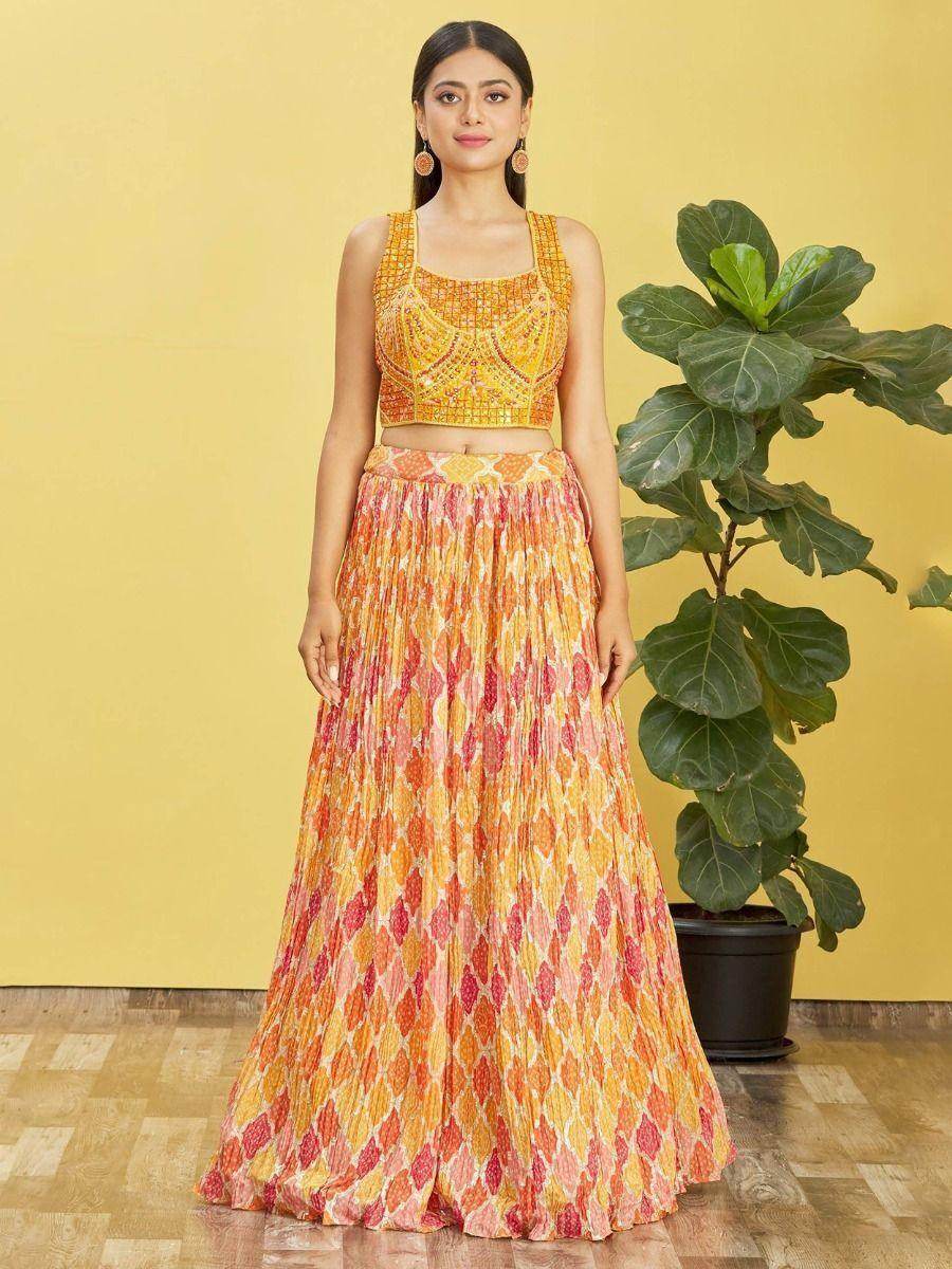 Charming Yellow Embroidered Work Chinon Engagement Lehenga Choli - Zeel Clothing