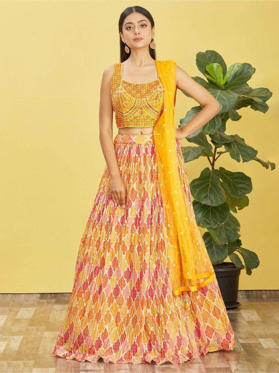 Charming Yellow Embroidered Work Chinon Engagement Lehenga Choli - Zeel Clothing