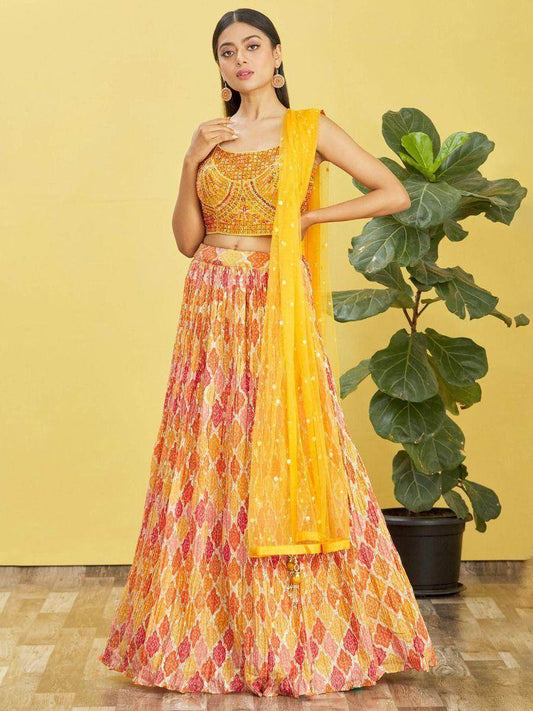 Charming Yellow Embroidered Work Chinon Engagement Lehenga Choli - Zeel Clothing