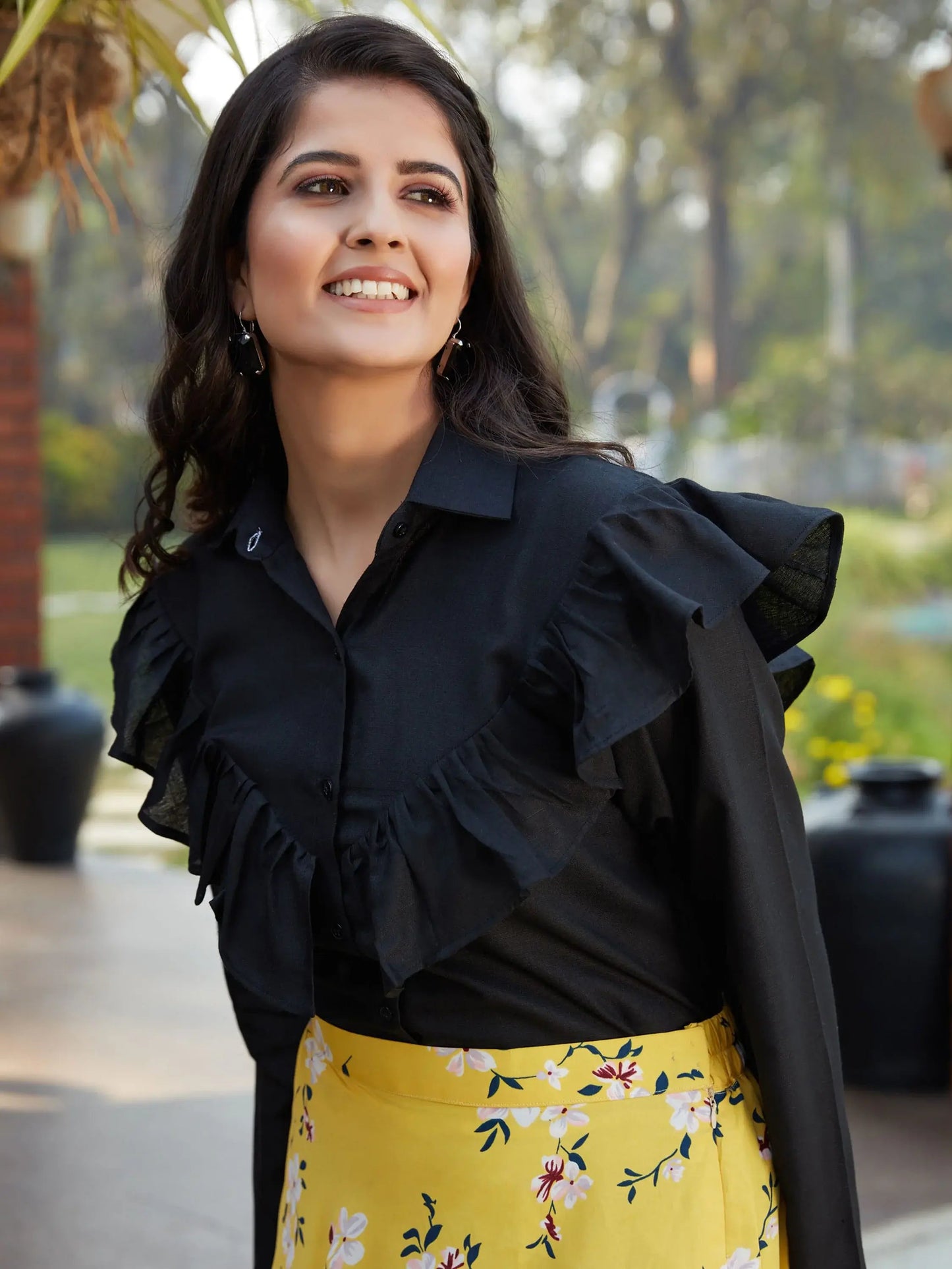 Charming Yellow Floral Printed Crepe Party Wear Crop Top Lehenga - Zeel Clothing