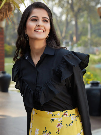 Charming Yellow Floral Printed Crepe Party Wear Crop Top Lehenga - Zeel Clothing