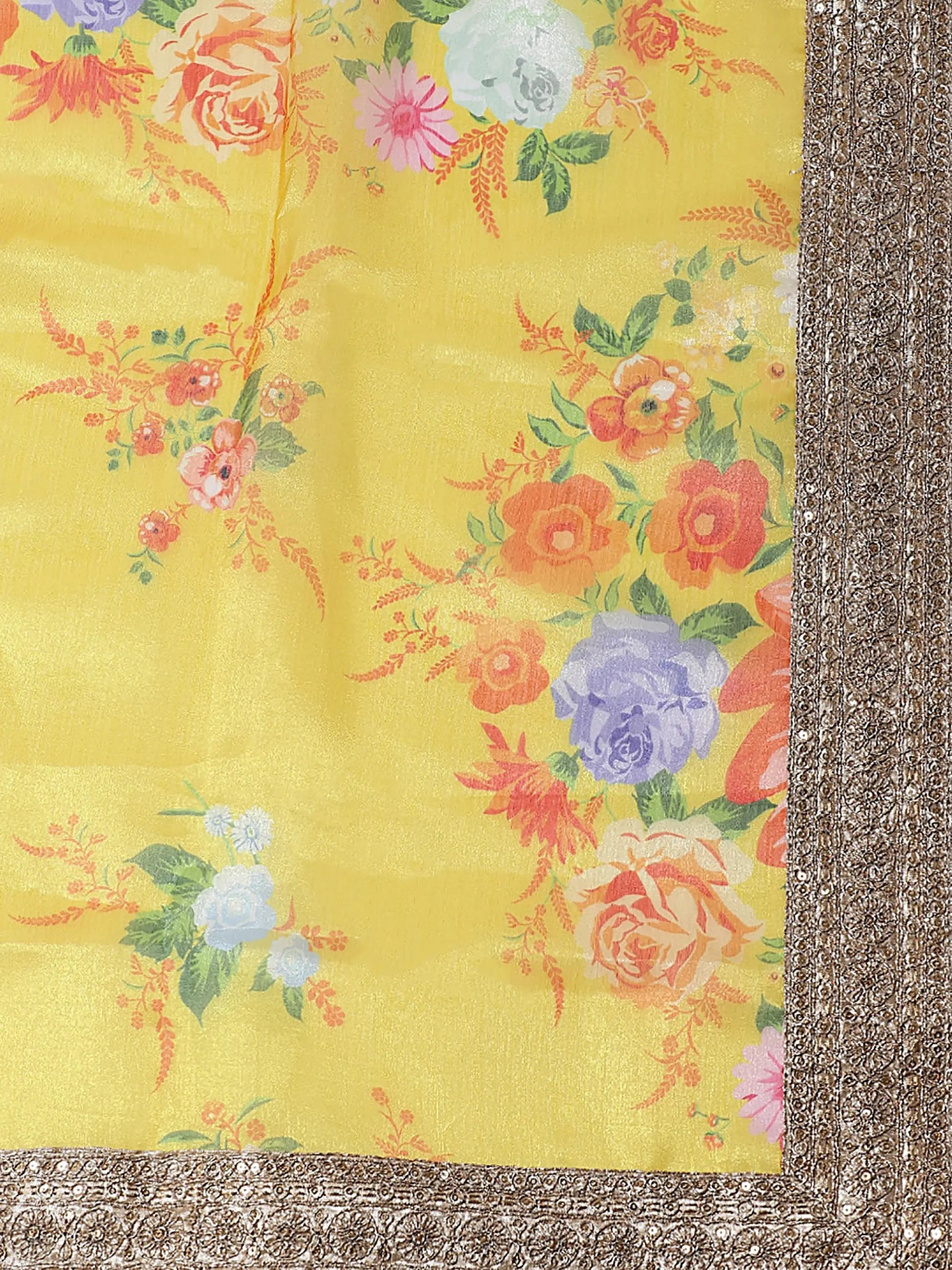 Charming Yellow Floral Printed Organza Wedding Wear Lehenga Choli - Zeel Clothing