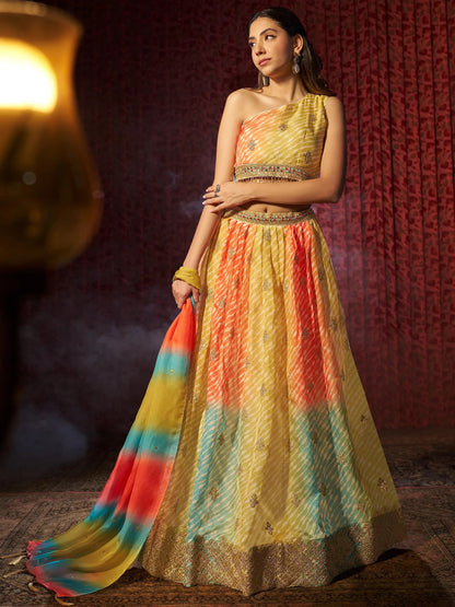 Charming Yellow Printed Organza Haldi Wear Lehenga Choli With Dupatta - Zeel Clothing