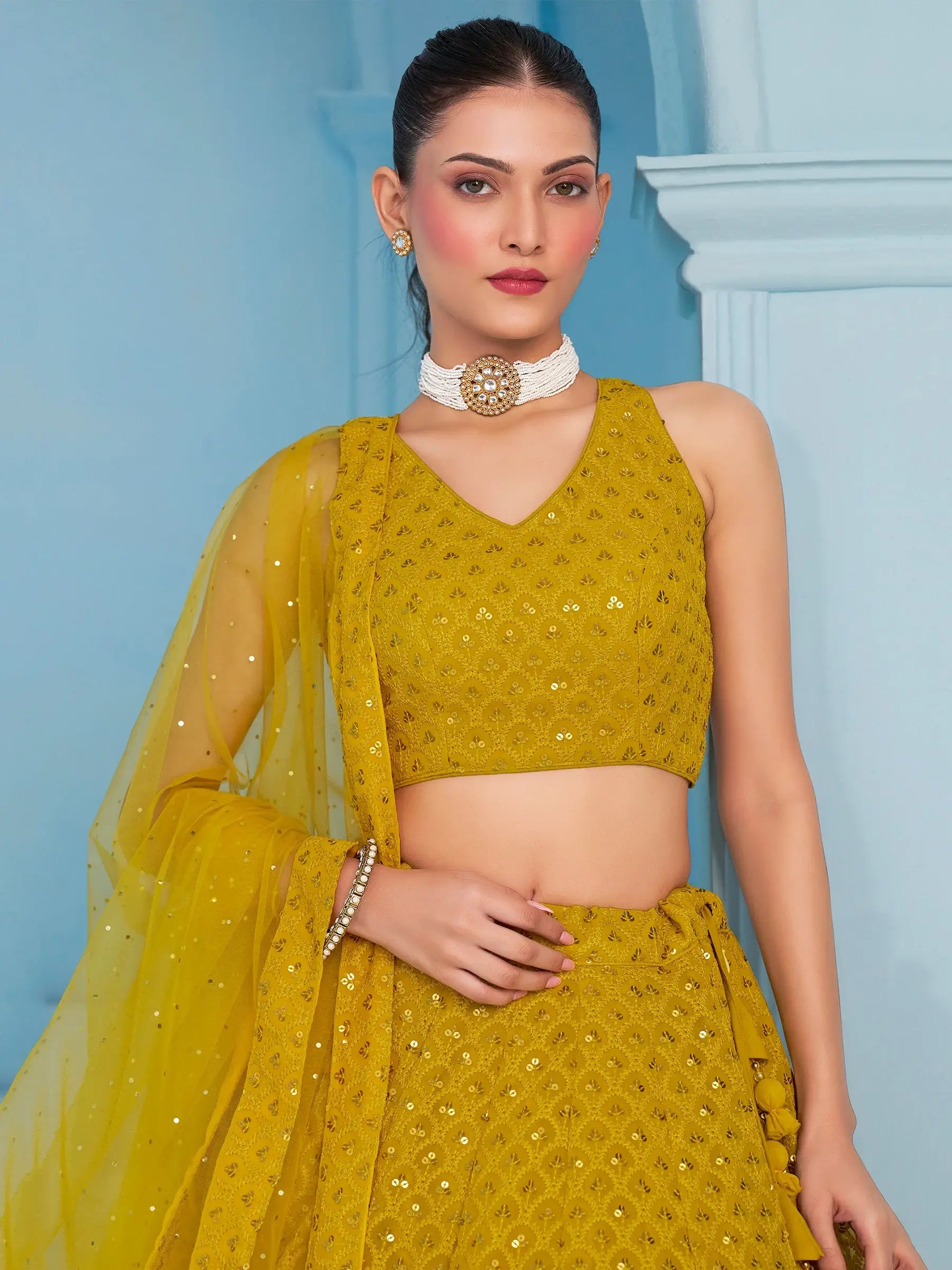 Charming Yellow Thread Work Georgette Festival Wear Lehenga Choli - Zeel Clothing