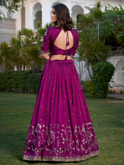 Contemporary Wine Sequins Vichitra Silk Wedding Wear Lehenga With Blouse - Zeel Clothing
