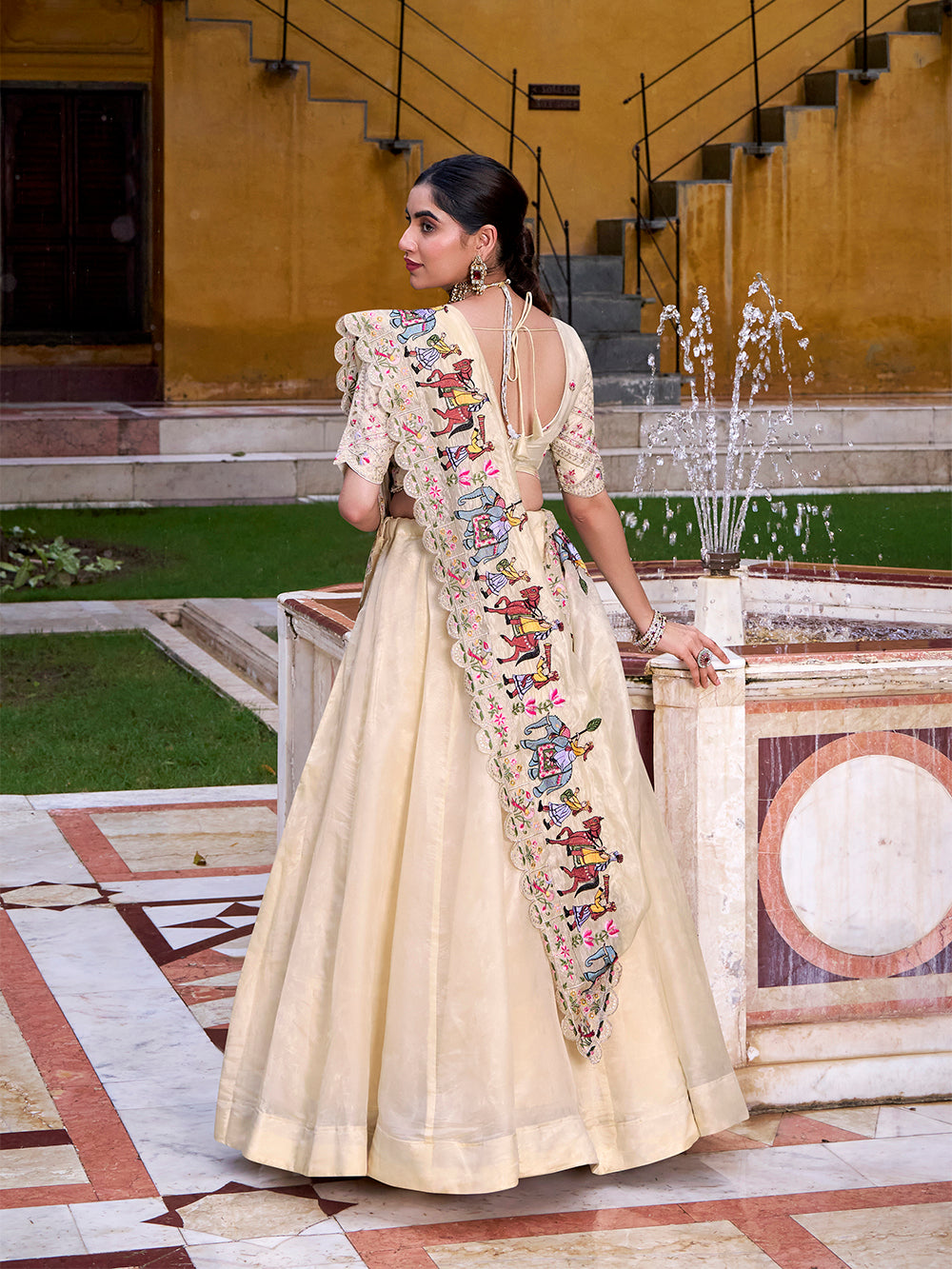 Cream Color Sequince And Thread Embroidery Work Raspberry Lehenga Choli