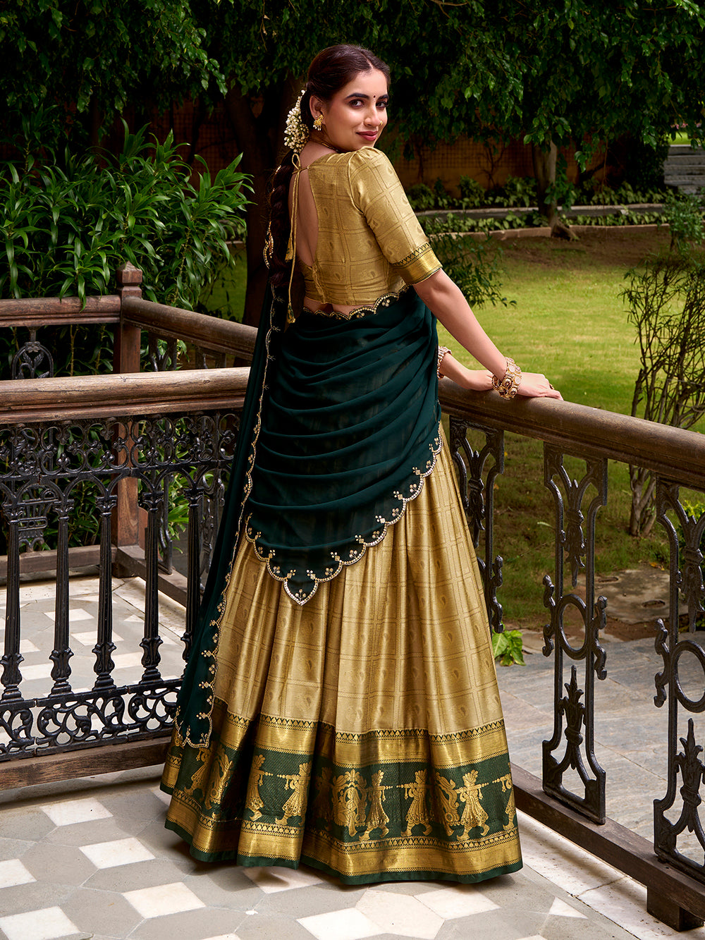 Cream Color Zari Weaving Work Poly Cotton Lehenga Choli