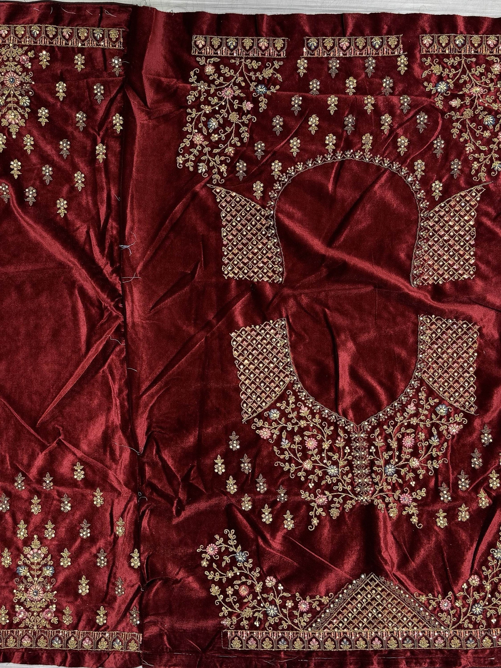 Cute Maroon Dori Work Velvet Bridal Lehenga Choli With Double Dupatta - Zeel Clothing