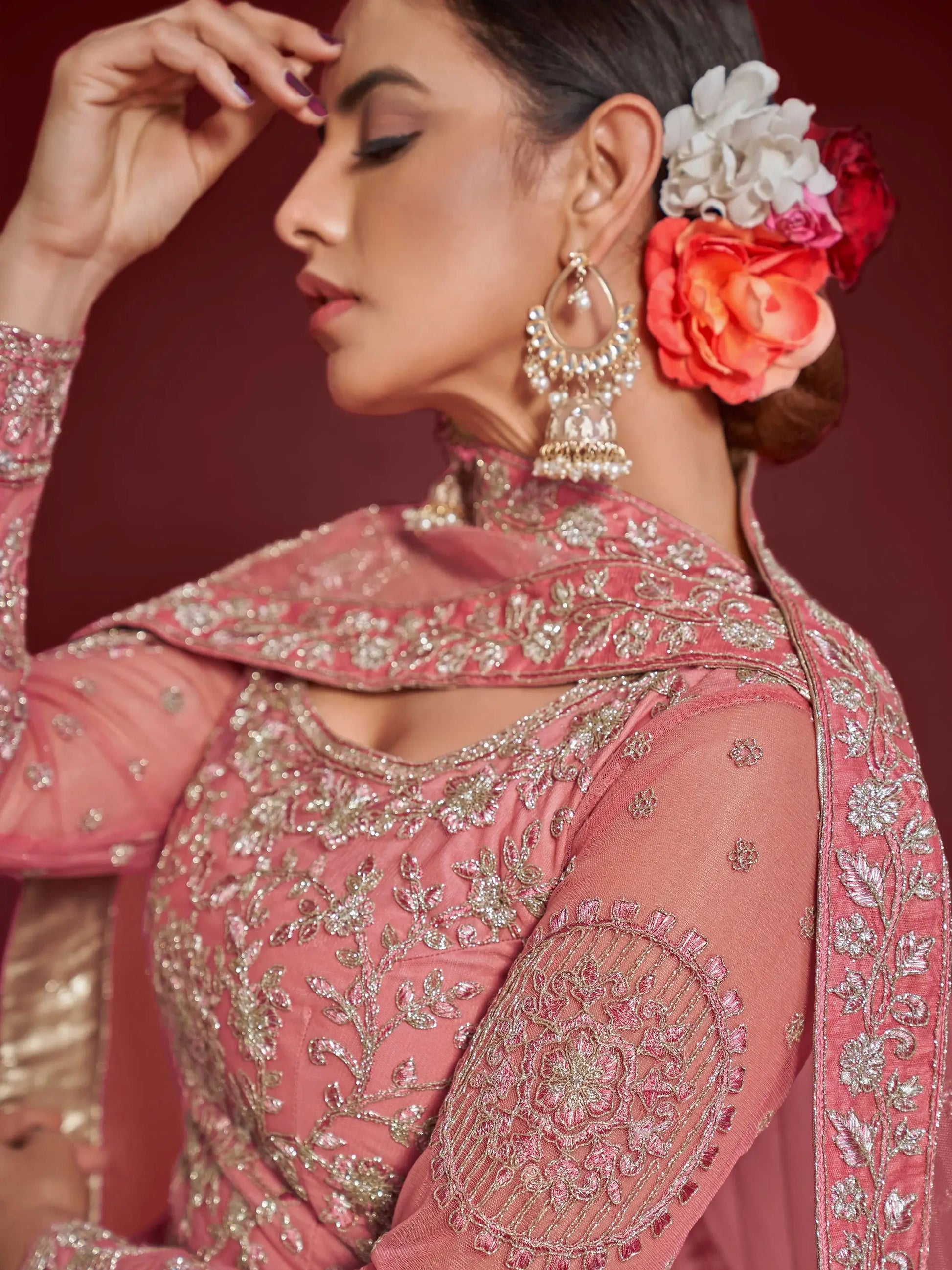 Cute Rose Pink Embroidered Soft Net Traditional Lehenga Choli - Zeel Clothing