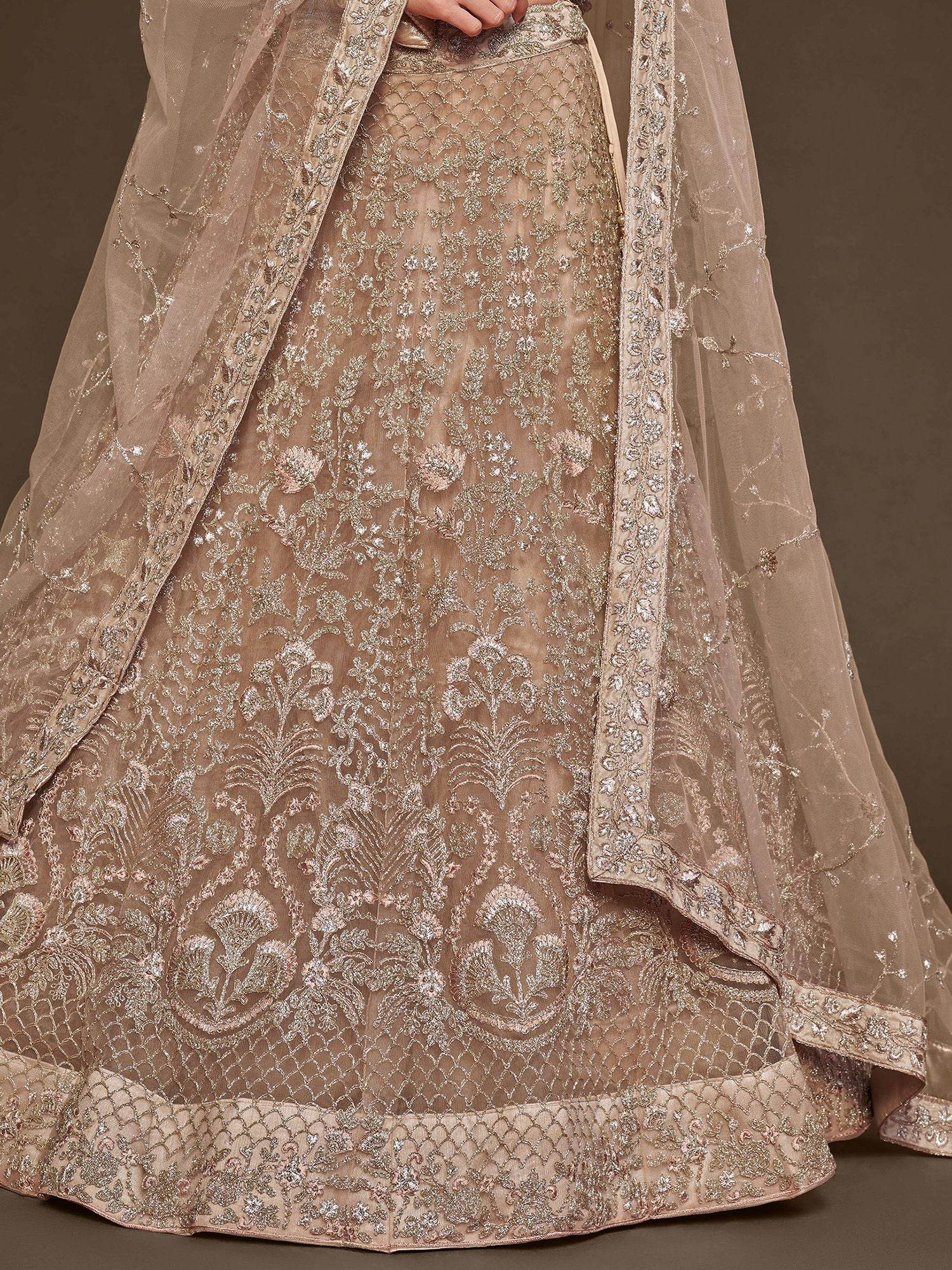 Cute Royal Beige Embroidered Soft Net Engagement Wear Lehenga Choli - Zeel Clothing