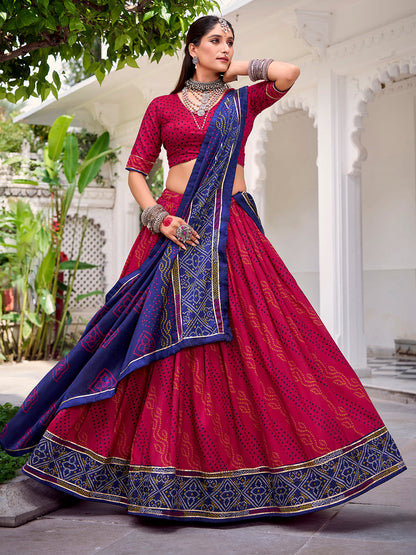 Pink Color Bandhej Print With Gotta Patti Lace Tasar Silk Lehenga Choli