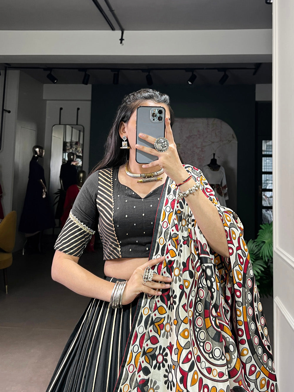 Black Color Zari Weaving Work With Embossed Design Chanderi Lehenga Choli