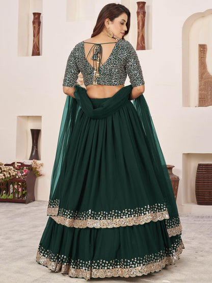 Dazzling Green Sequins Georgette Wedding Wear Lehenga Choli - Zeel Clothing