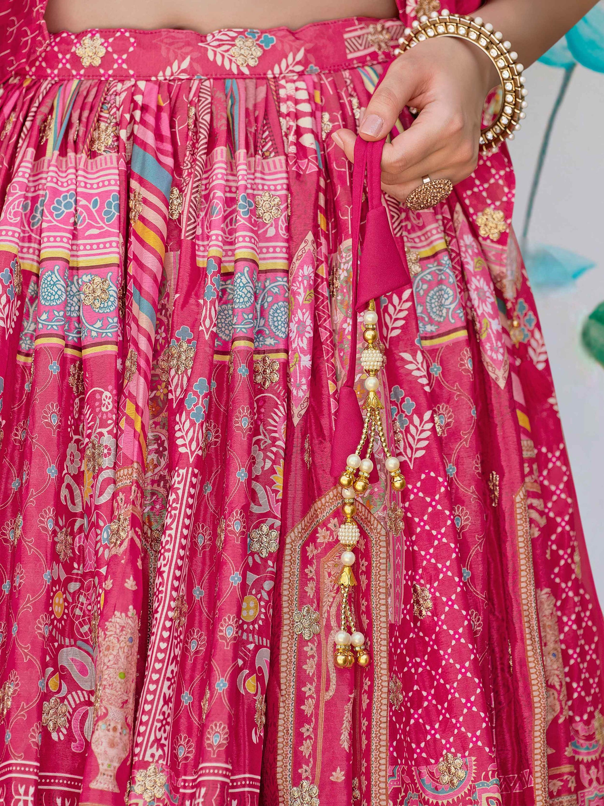 Dazzling Hot Pink Digital Printed Chinon Engagement Wear Lehenga Choli - Zeel Clothing