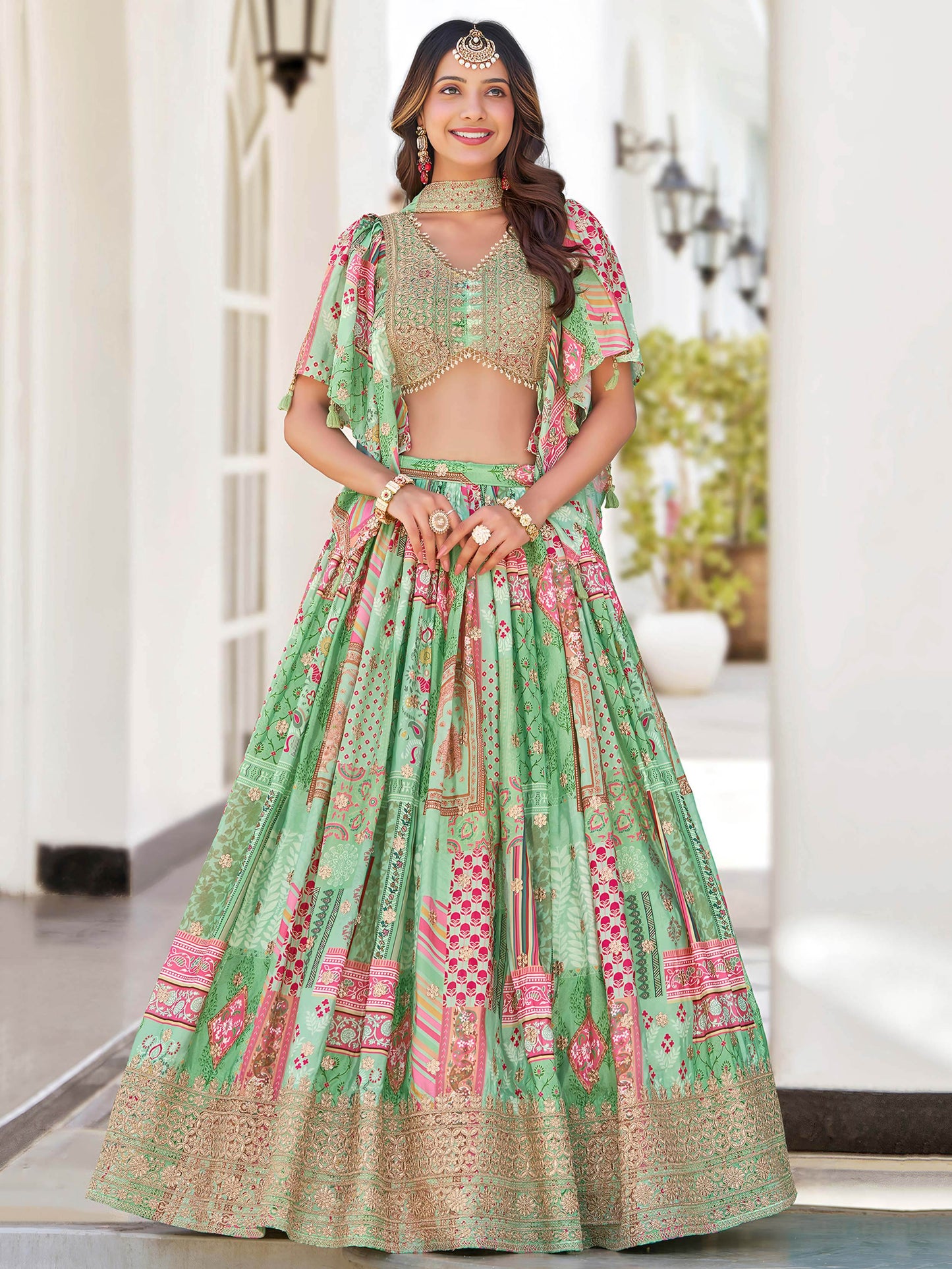 Dazzling Light Green Dori Embroidery Chinon Mehendi Wear Lehenga Choli With Dupatta - Zeel Clothing