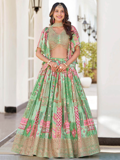 Dazzling Light Green Dori Embroidery Chinon Mehendi Wear Lehenga Choli With Dupatta - Zeel Clothing