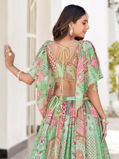 Dazzling Light Green Dori Embroidery Chinon Mehendi Wear Lehenga Choli With Dupatta - Zeel Clothing