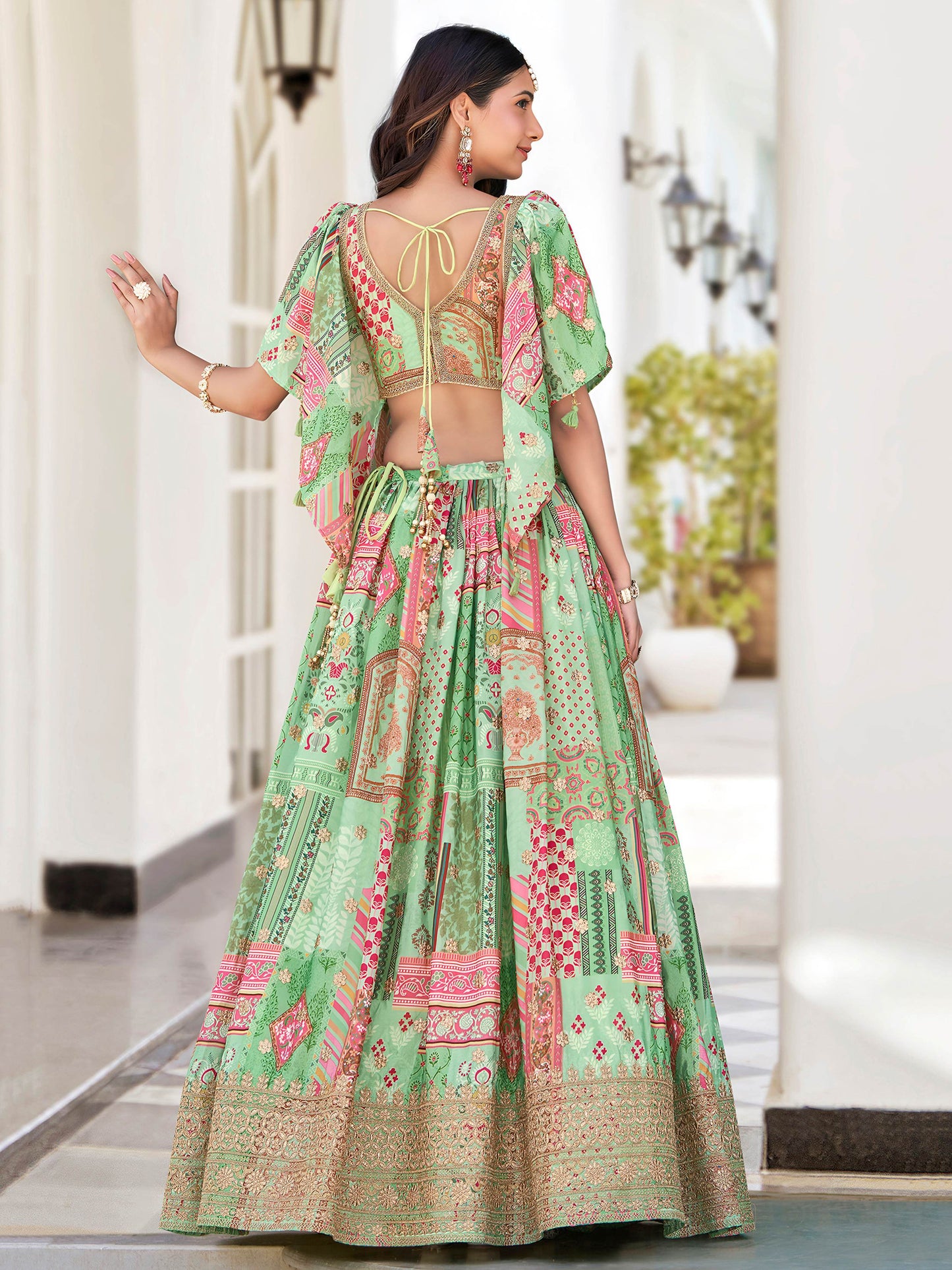 Dazzling Light Green Dori Embroidery Chinon Mehendi Wear Lehenga Choli With Dupatta - Zeel Clothing