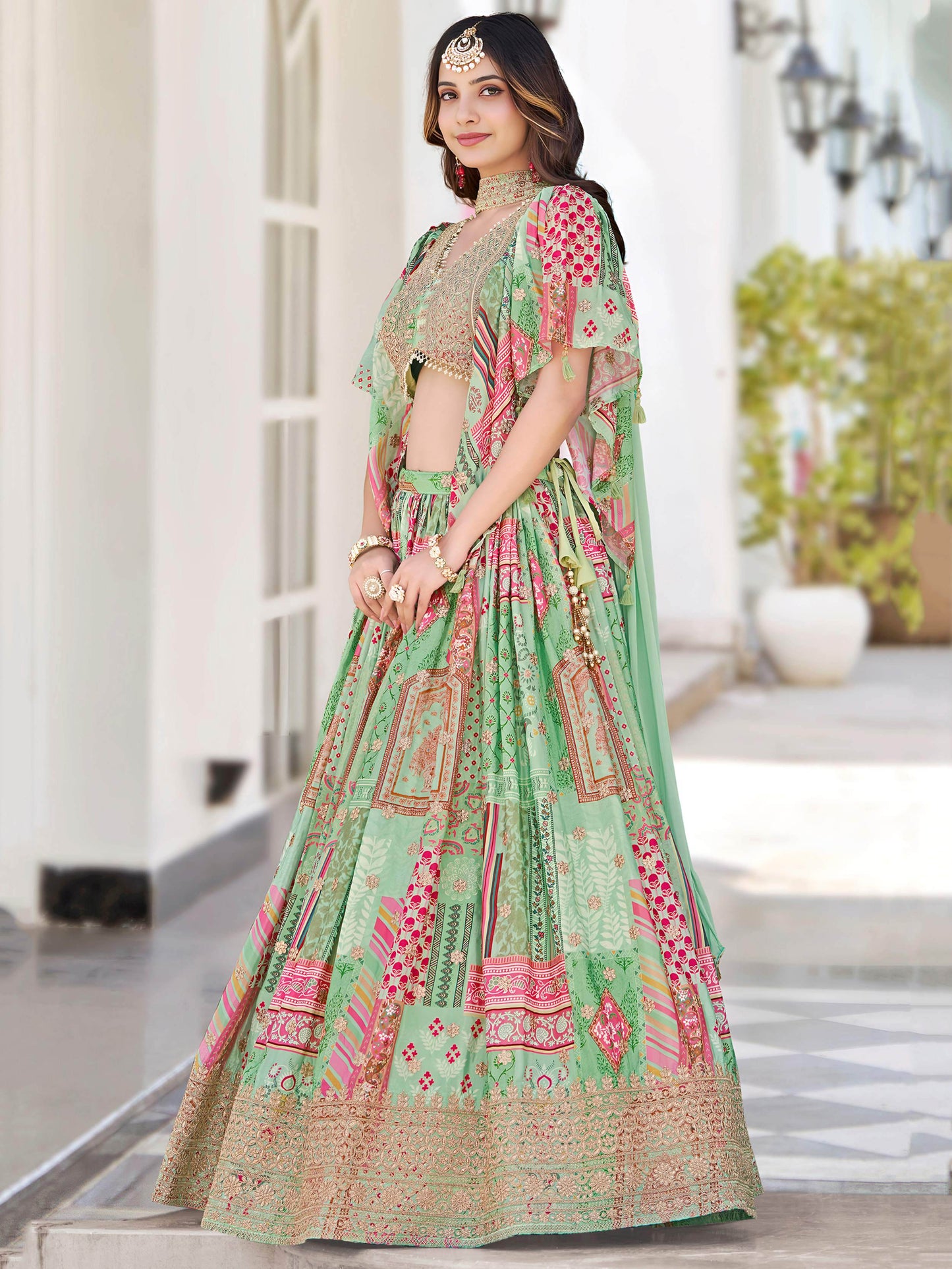 Dazzling Light Green Dori Embroidery Chinon Mehendi Wear Lehenga Choli With Dupatta - Zeel Clothing