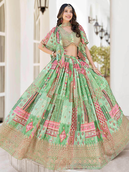 Dazzling Light Green Dori Embroidery Chinon Mehendi Wear Lehenga Choli With Dupatta - Zeel Clothing