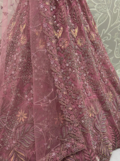 Dazzling Pink Multi Thread Embroidery Net Reception Wear Lehenga Choli - Zeel Clothing
