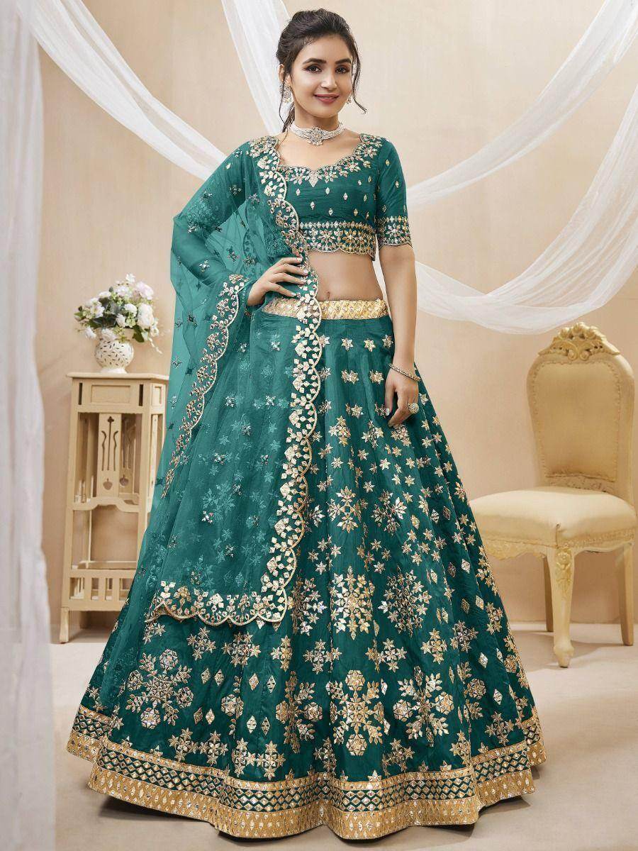 Dazzling Teal Green Embroidered Work Art Silk Bridesmaid Lehenga Choli - Zeel Clothing