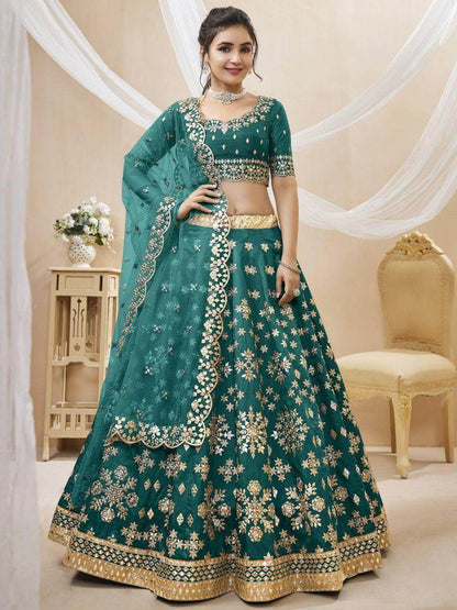 Dazzling Teal Green Embroidered Work Art Silk Bridesmaid Lehenga Choli - Zeel Clothing