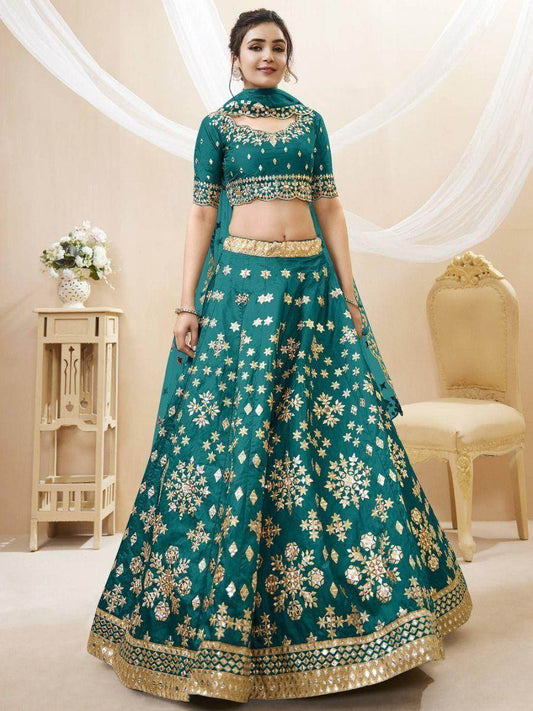 Dazzling Teal Green Embroidered Work Art Silk Bridesmaid Lehenga Choli - Zeel Clothing