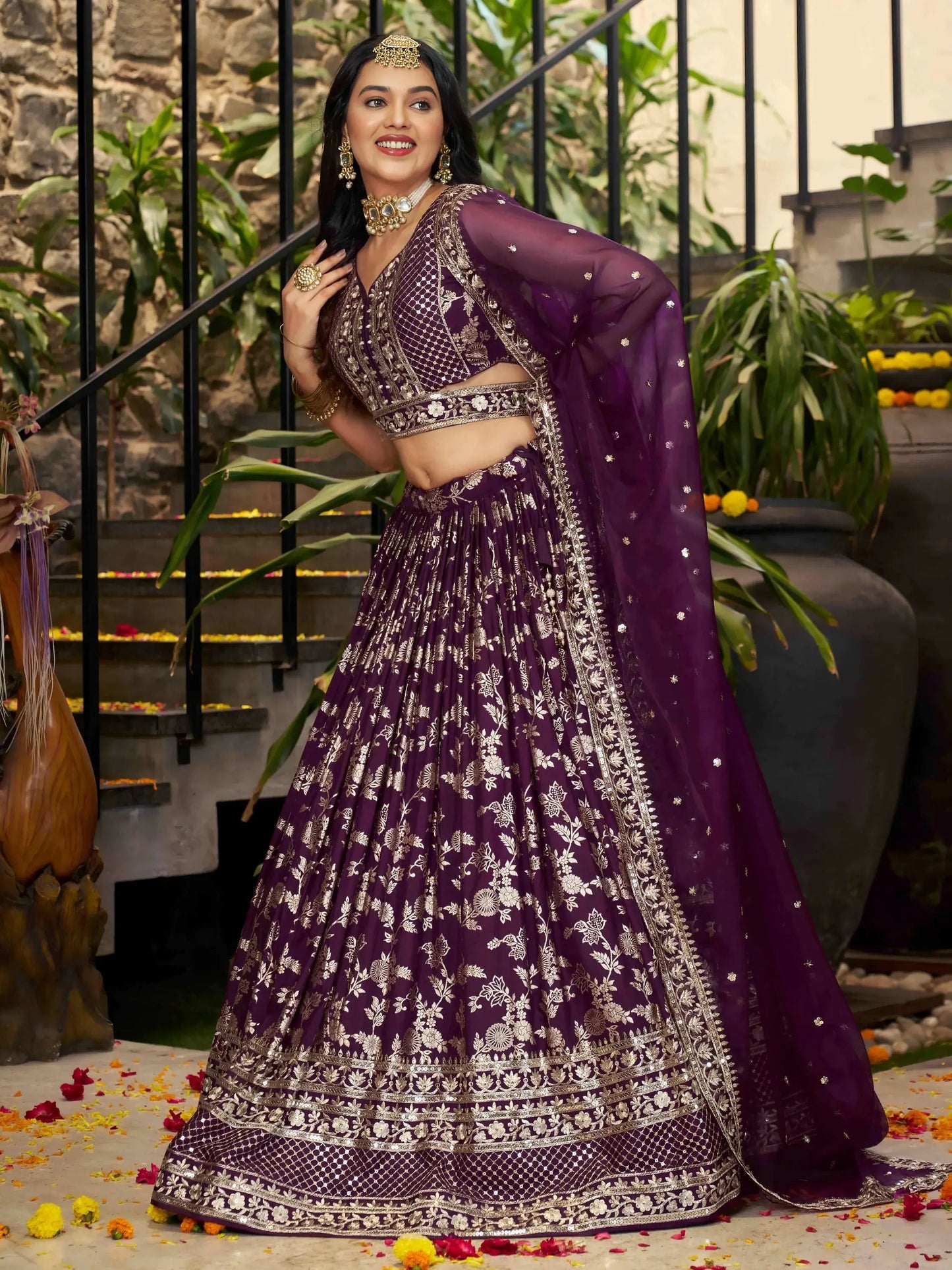 Dazzling Wine Silk Thread Embroidery Party Wear Lehenga Choli - Zeel Clothing