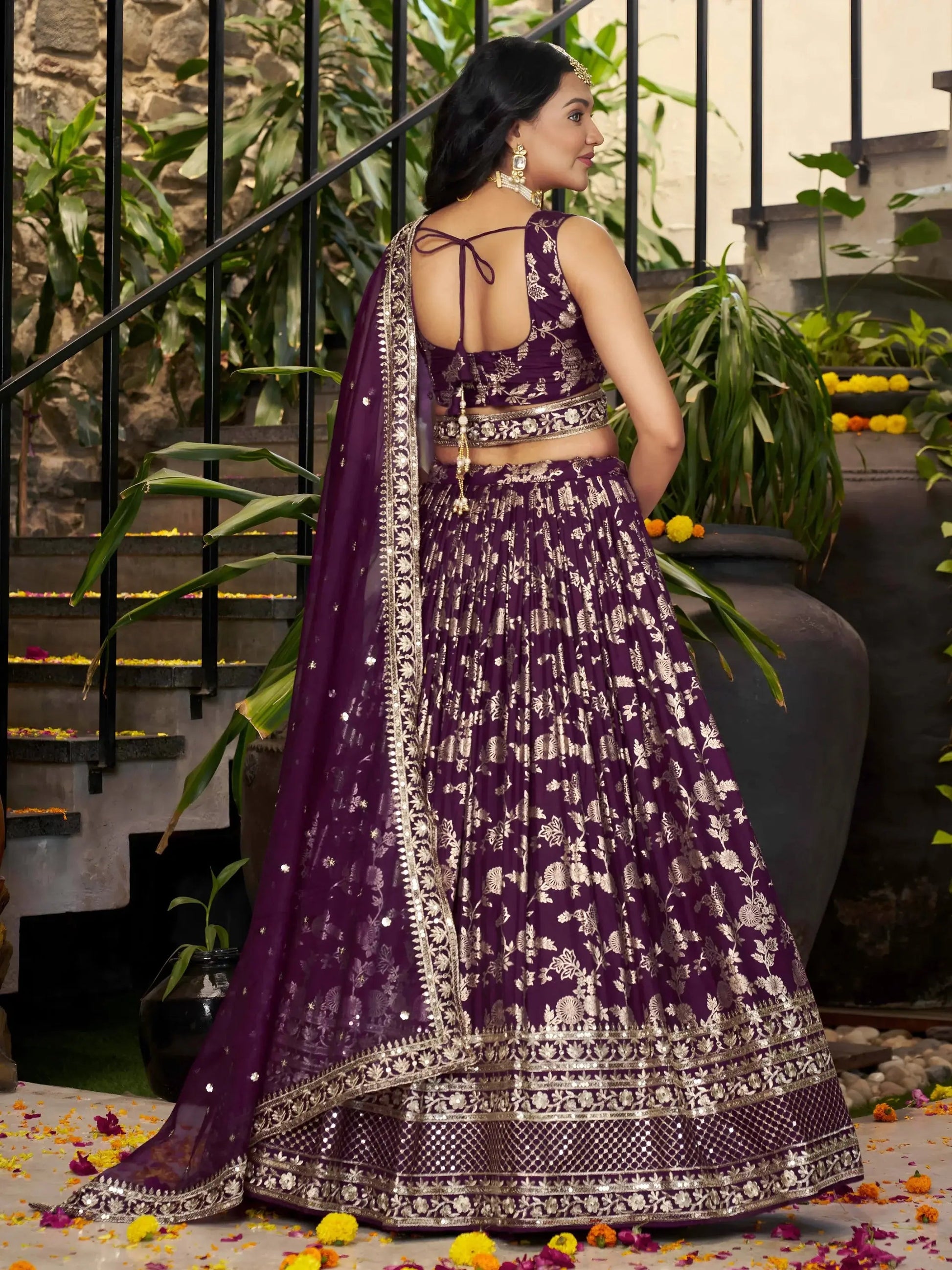 Dazzling Wine Silk Thread Embroidery Party Wear Lehenga Choli - Zeel Clothing