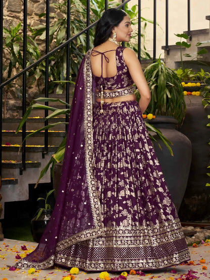 Dazzling Wine Silk Thread Embroidery Party Wear Lehenga Choli - Zeel Clothing