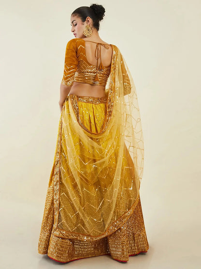 Dazzling Yellow Sequins Art Silk Haldi Wear Lehenga Choli With Dupatta - Zeel Clothing