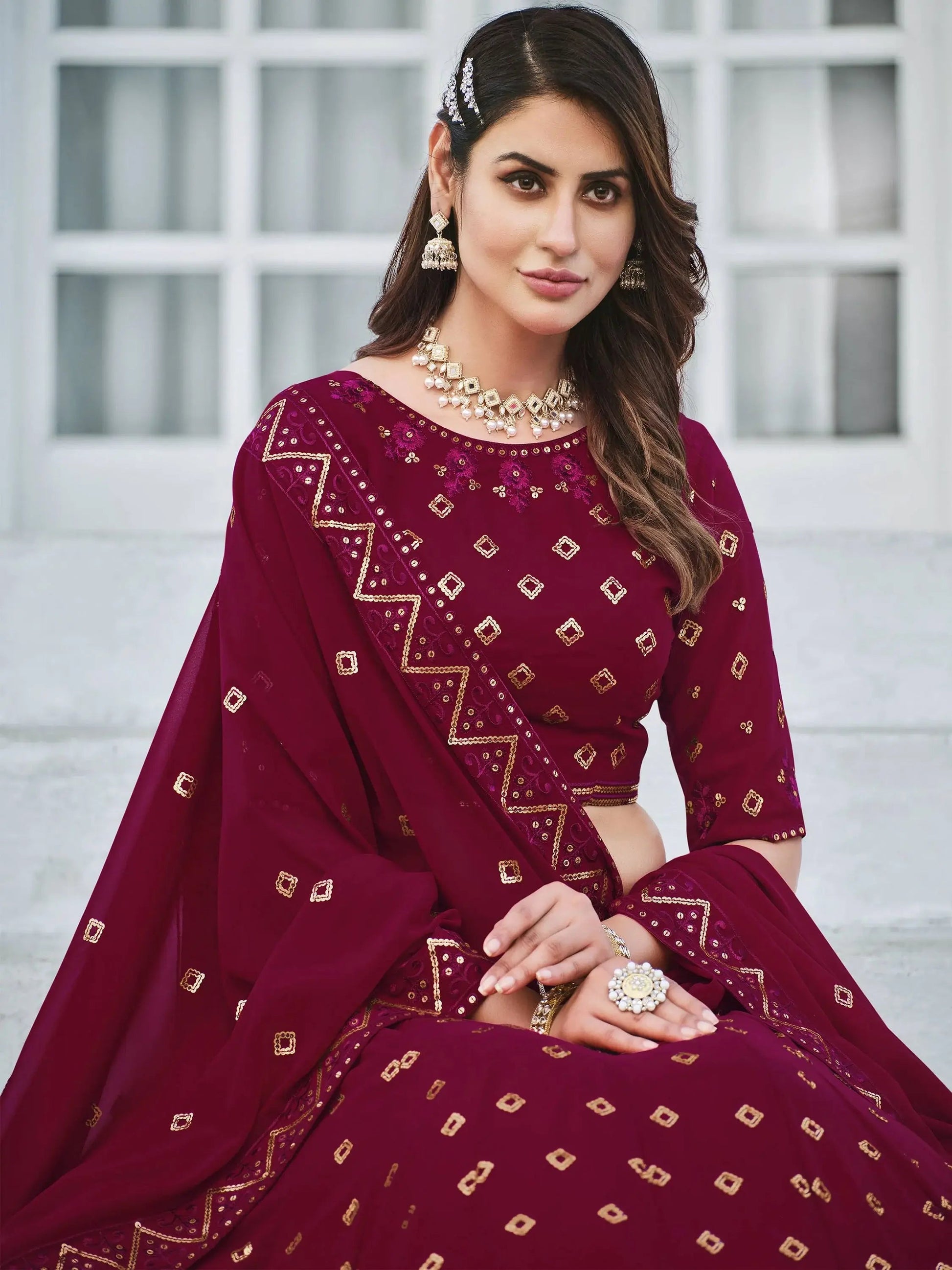 Deep Pink Sequins Georgette Wedding Wear Lehenga Choli - Zeel Clothing