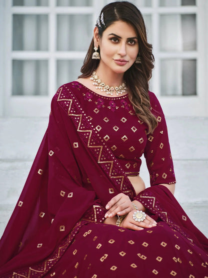 Deep Pink Sequins Georgette Wedding Wear Lehenga Choli - Zeel Clothing