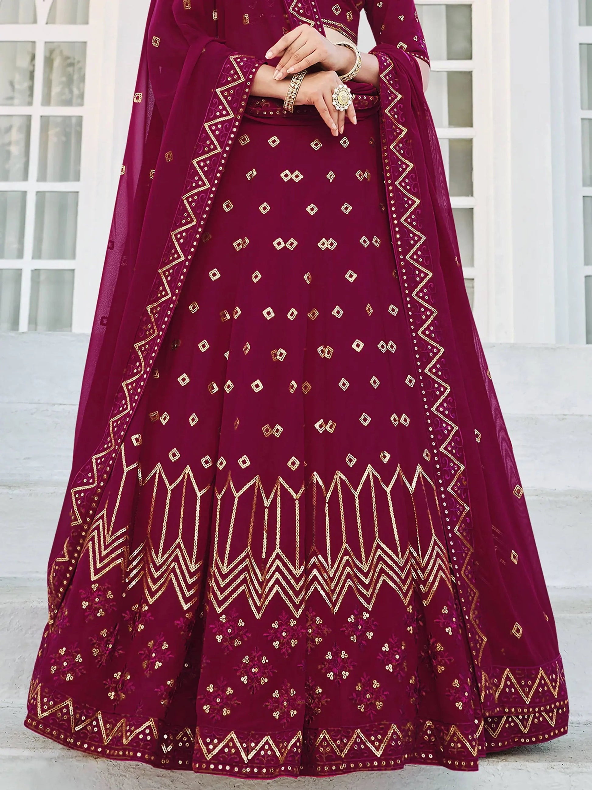 Deep Pink Sequins Georgette Wedding Wear Lehenga Choli - Zeel Clothing