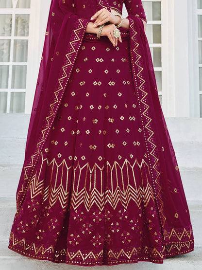 Deep Pink Sequins Georgette Wedding Wear Lehenga Choli - Zeel Clothing