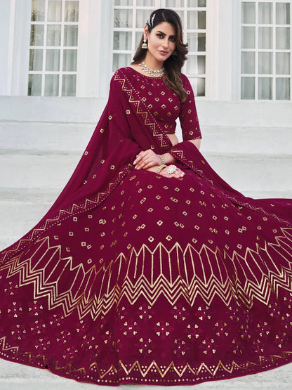 Deep Pink Sequins Georgette Wedding Wear Lehenga Choli - Zeel Clothing