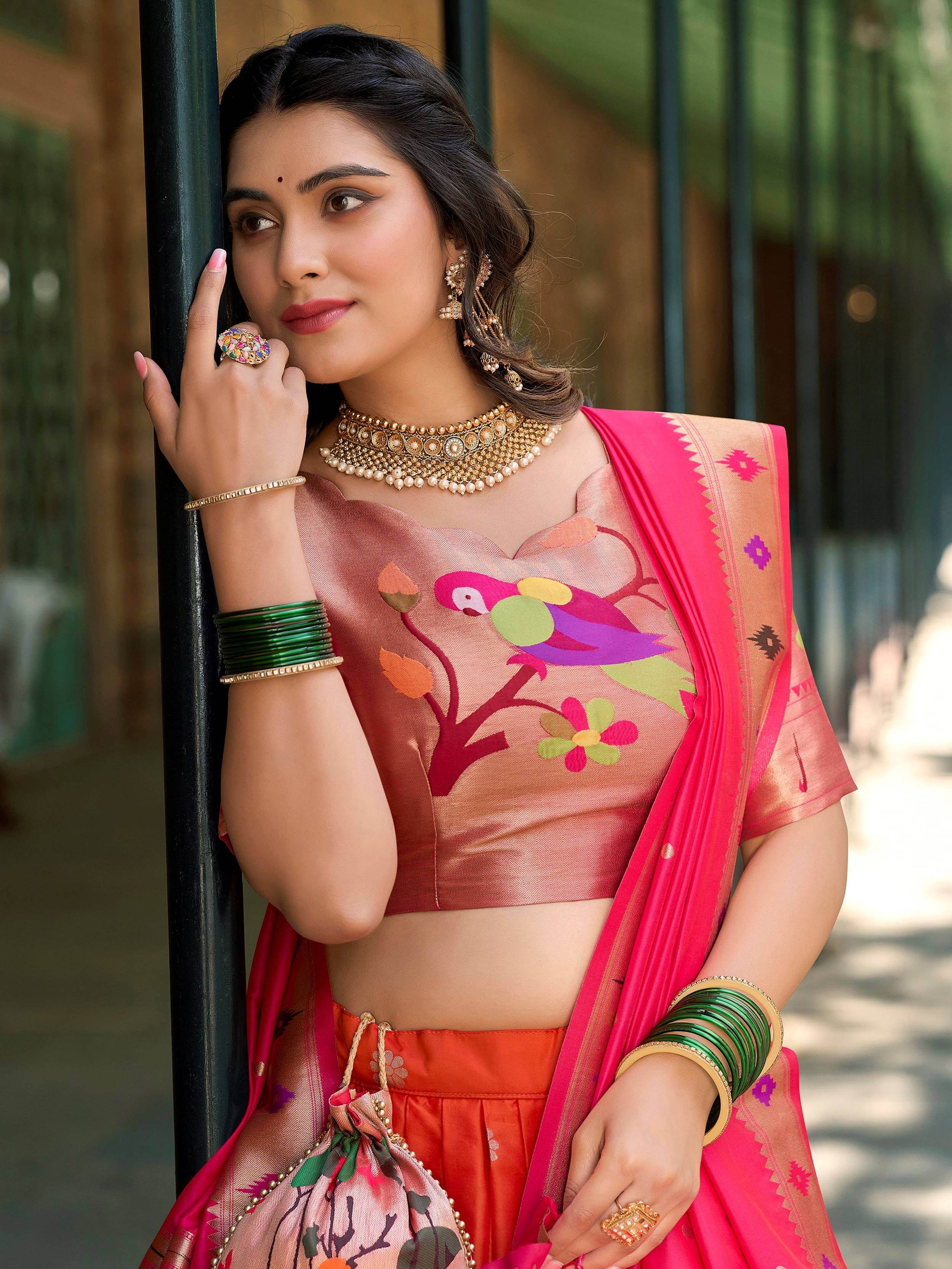 Delicate Orange Zari Weaving Paithani Silk Traditional Lehenga Choli - Zeel Clothing