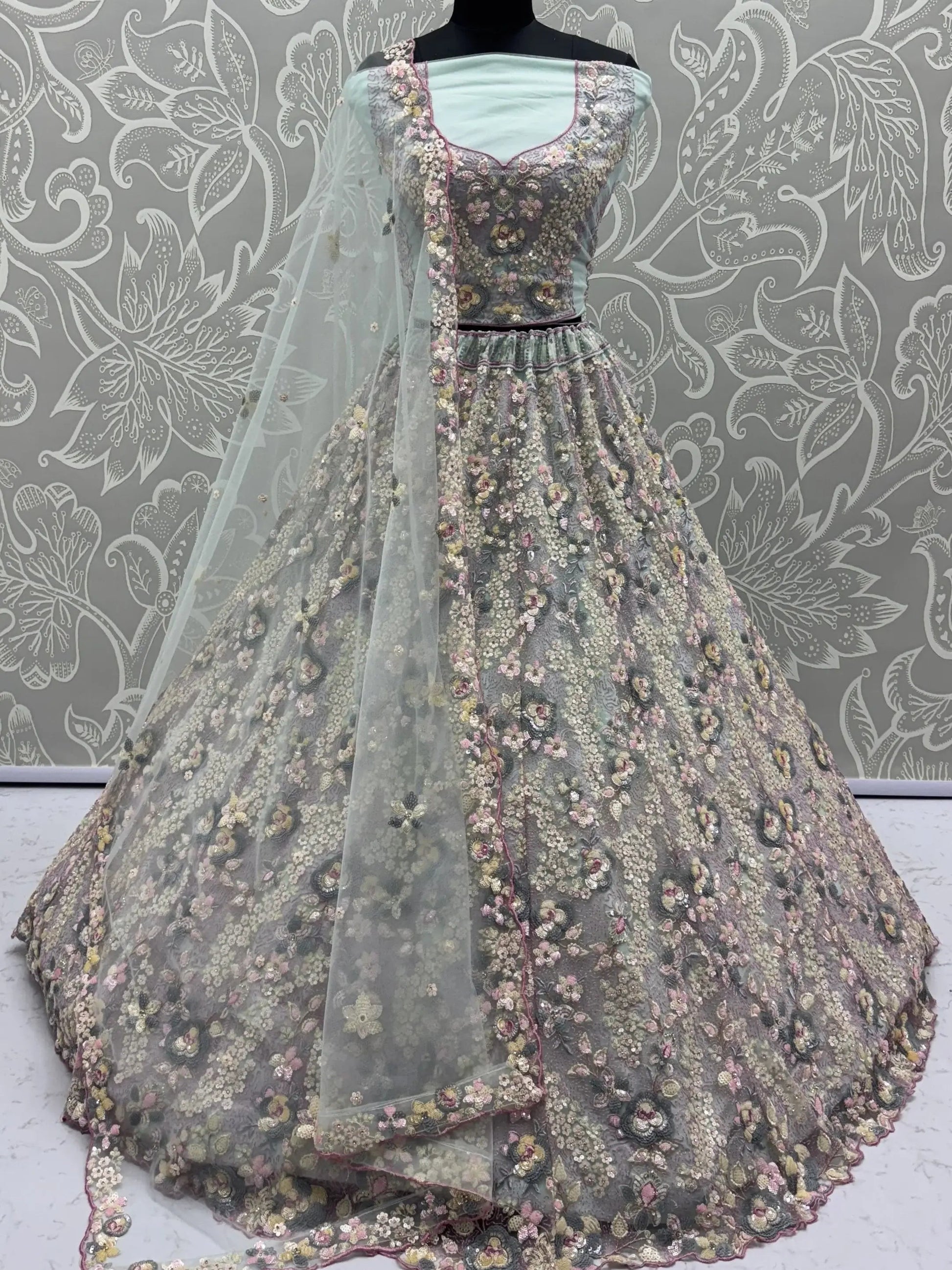 Delightful Green Thread Embroidered Net Designer Lehenga Choli With Dupatta - Zeel Clothing