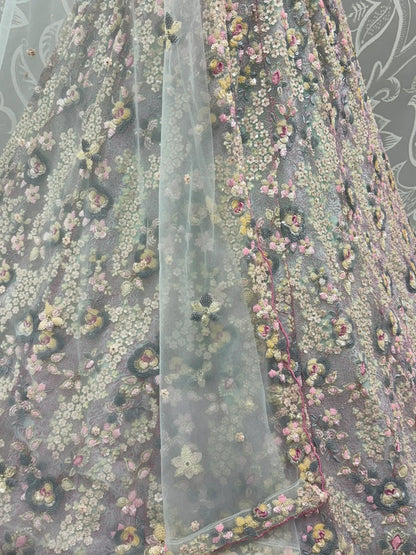 Delightful Green Thread Embroidered Net Designer Lehenga Choli With Dupatta - Zeel Clothing