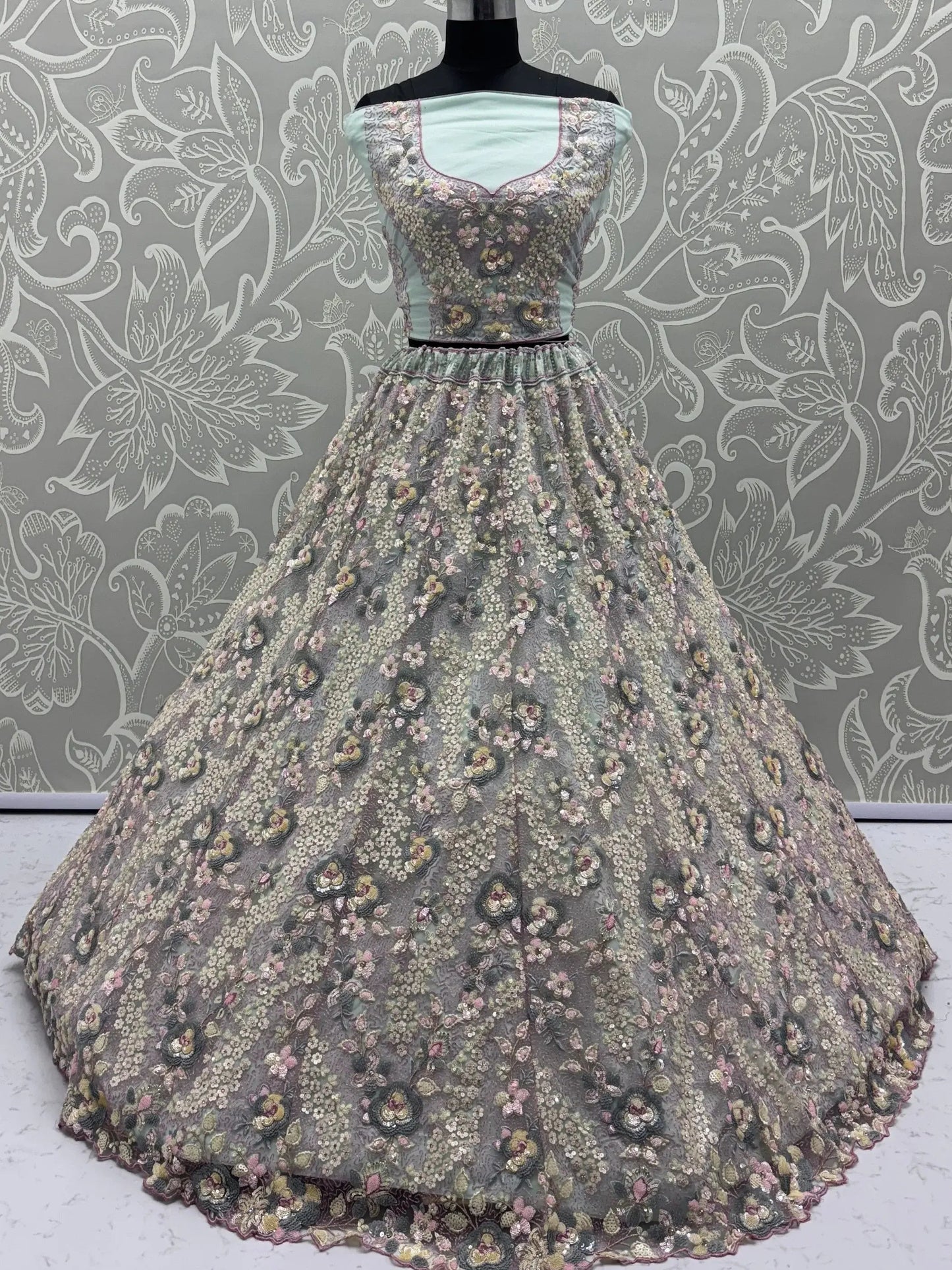 Delightful Green Thread Embroidered Net Designer Lehenga Choli With Dupatta - Zeel Clothing