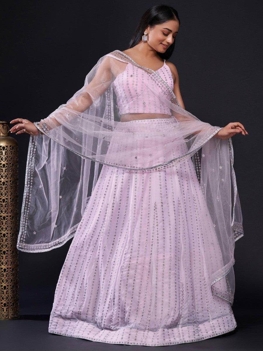 Delightful Light Pink Sequins Georgette Engagement Wear Lehenga Choli - Zeel Clothing