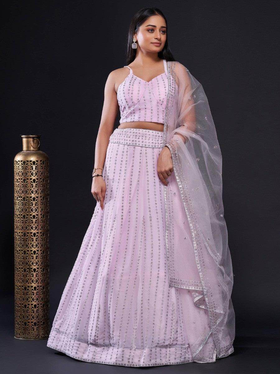 Delightful Light Pink Sequins Georgette Engagement Wear Lehenga Choli - Zeel Clothing
